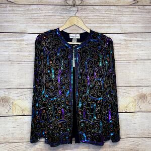 Vintage Lawrence Kazar Beaded 100% Silk Jacket Deadstock NWT Size Large Cruise